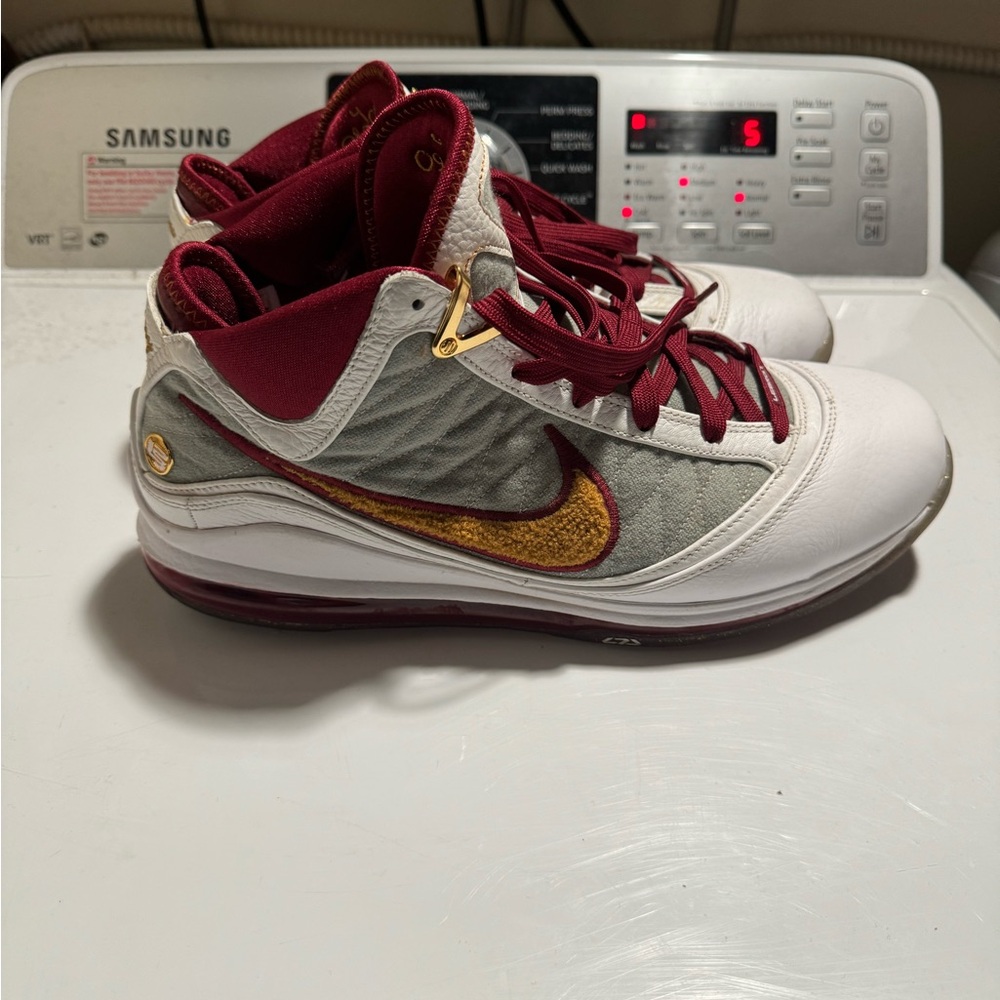 Nike LeBron 7 “MVP”. Size 12.5. White/Team Red/Wolf Grey/Gold. Preowned.